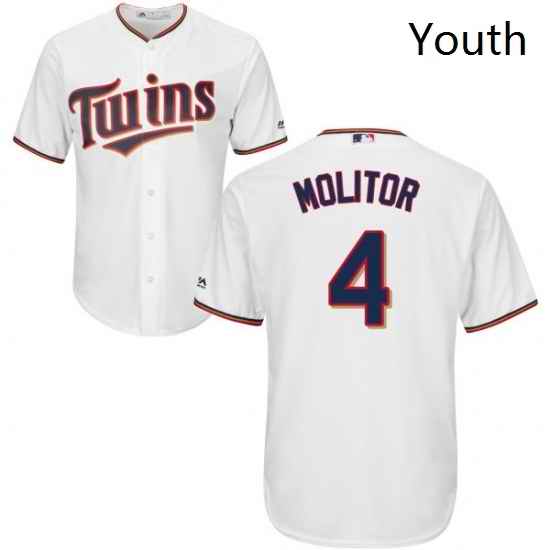 Youth Majestic Minnesota Twins 4 Paul Molitor Replica White Home Cool Base MLB Jersey